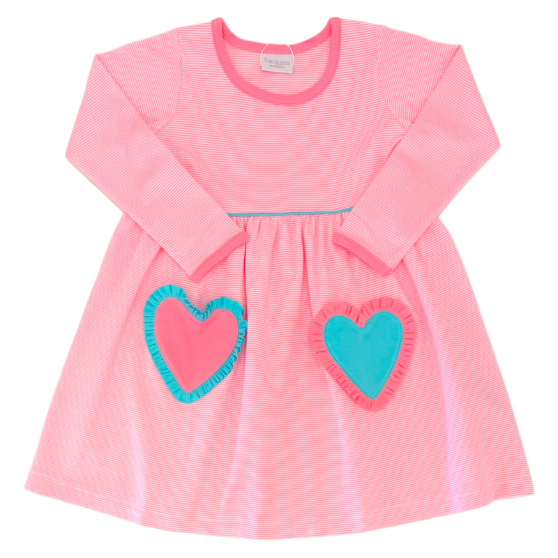 Squiggles Squiggles Hot Pink Stripe Multi Heart Pocket Dress