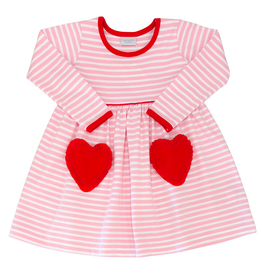 Squiggles Squiggles Pink Stripe Red Heart Pocket Dress