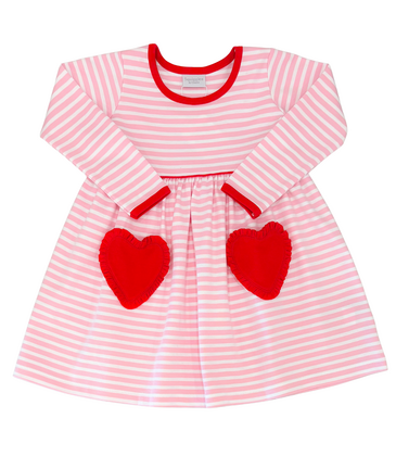 Squiggles Squiggles Pink Stripe Red Heart Pocket Dress