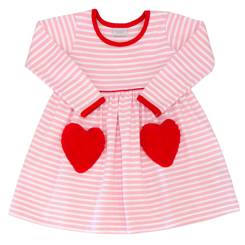Squiggles Squiggles Pink Stripe Red Heart Pocket Dress