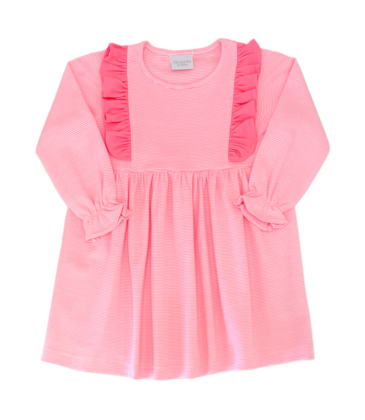 Squiggles Squiggles Hot Pink Stripe Ruffle Dress