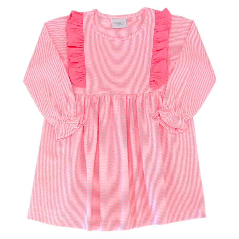 Squiggles Squiggles Hot Pink Stripe Ruffle Dress