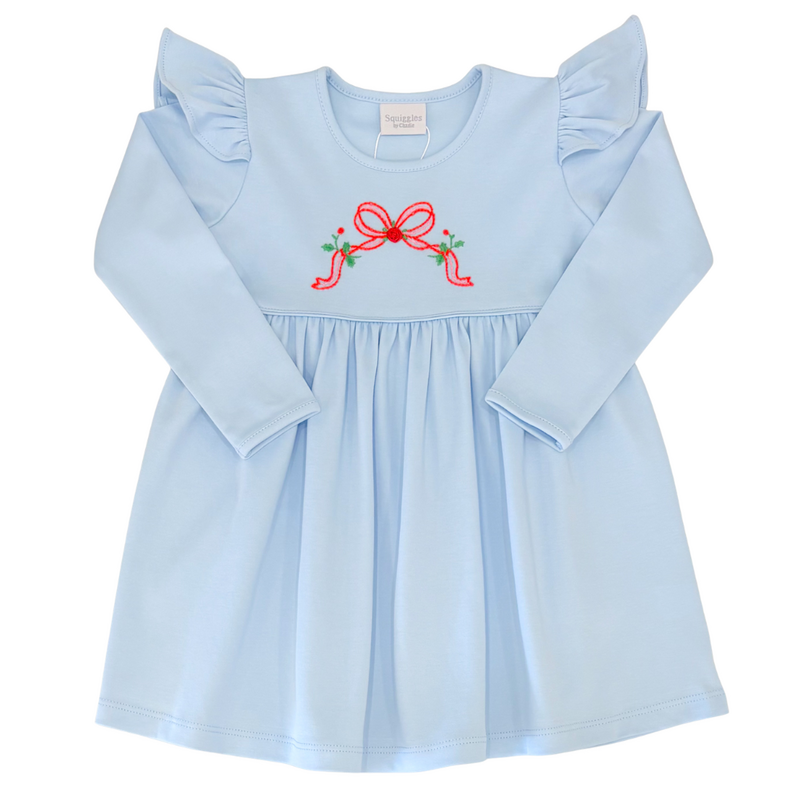 Squiggles Squiggles Holiday Bow Ruffle Dress