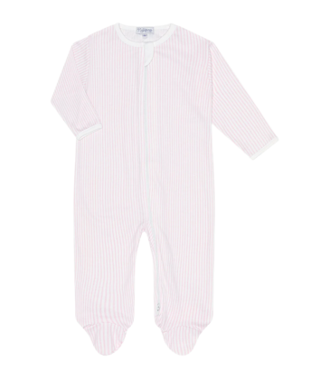 Nella Pima Nella Pima Pink Classic Stripes Zipper Footie