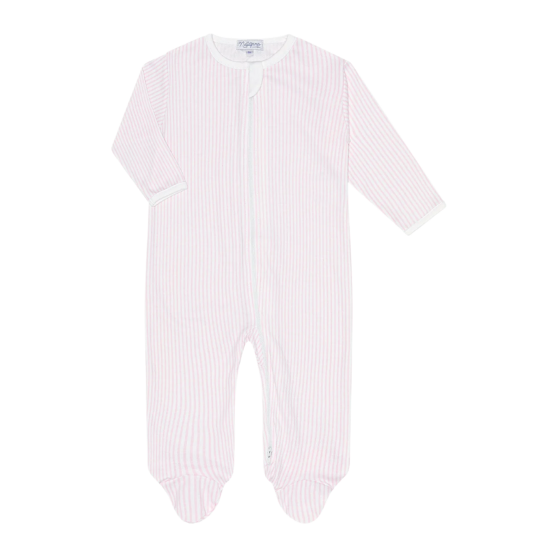 Nella Pima Nella Pima Pink Classic Stripes Zipper Footie