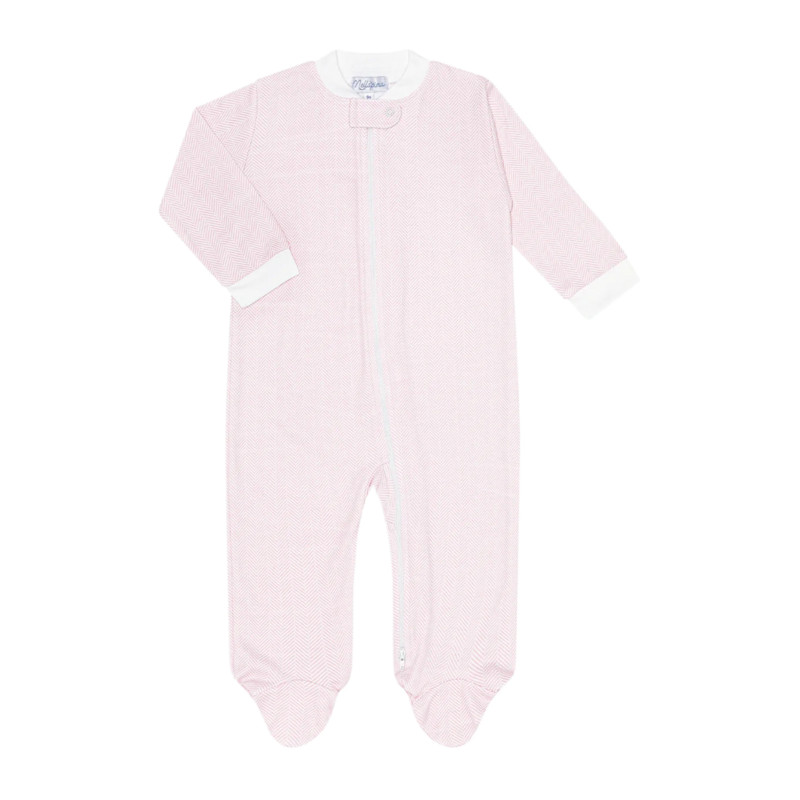 Nella Pima Nella Pima Pink Herringbone Zipper Footie