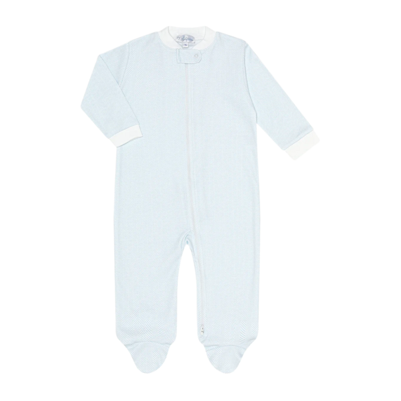 Nella Pima Nella Pima Blue Herringbone Zipper Footie