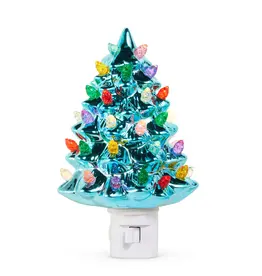 Raz Imports Vintage Tree Night Light - Metallic Blue