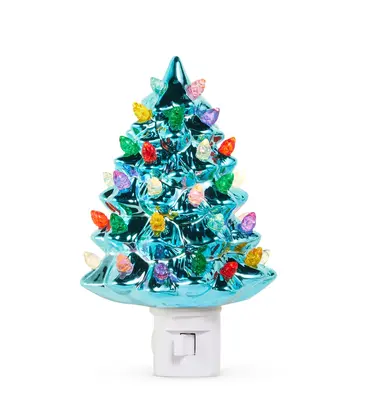 Raz Imports Vintage Tree Night Light - Metallic Blue
