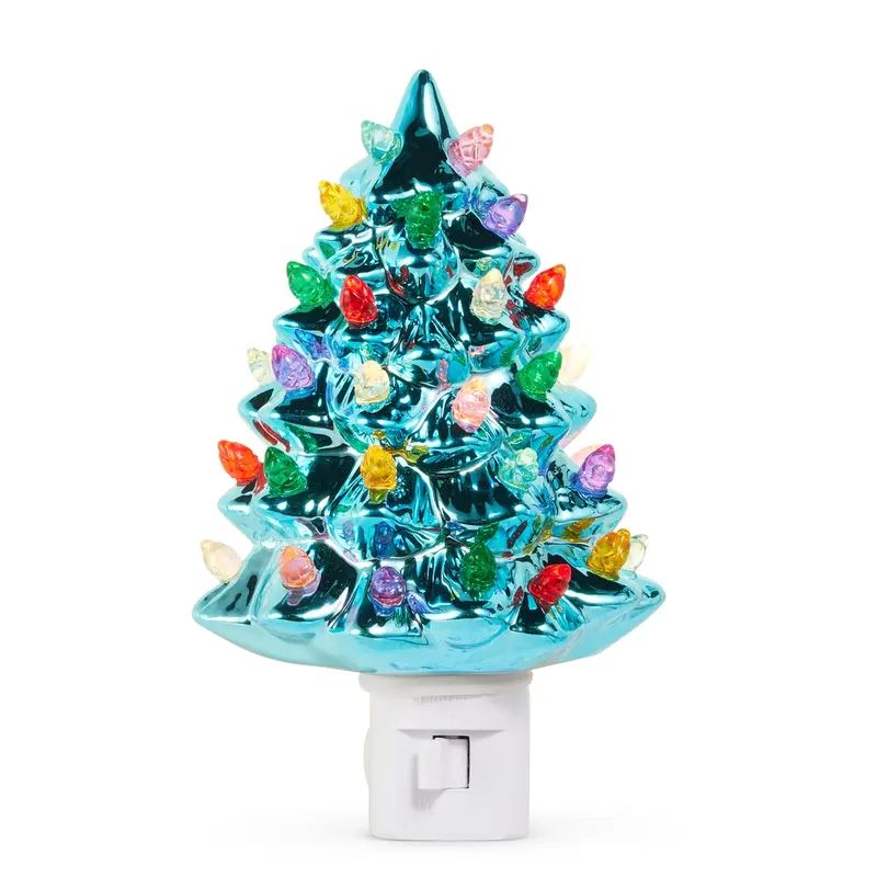 Raz Imports Vintage Tree Night Light - Metallic Blue