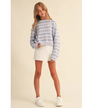 heart and arrow heart and arrow Blue Multi Flower Pointelle Sweater