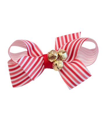 Wee Ones Wee Ones Mini Candy Cane Stripe w/ Bells Bow