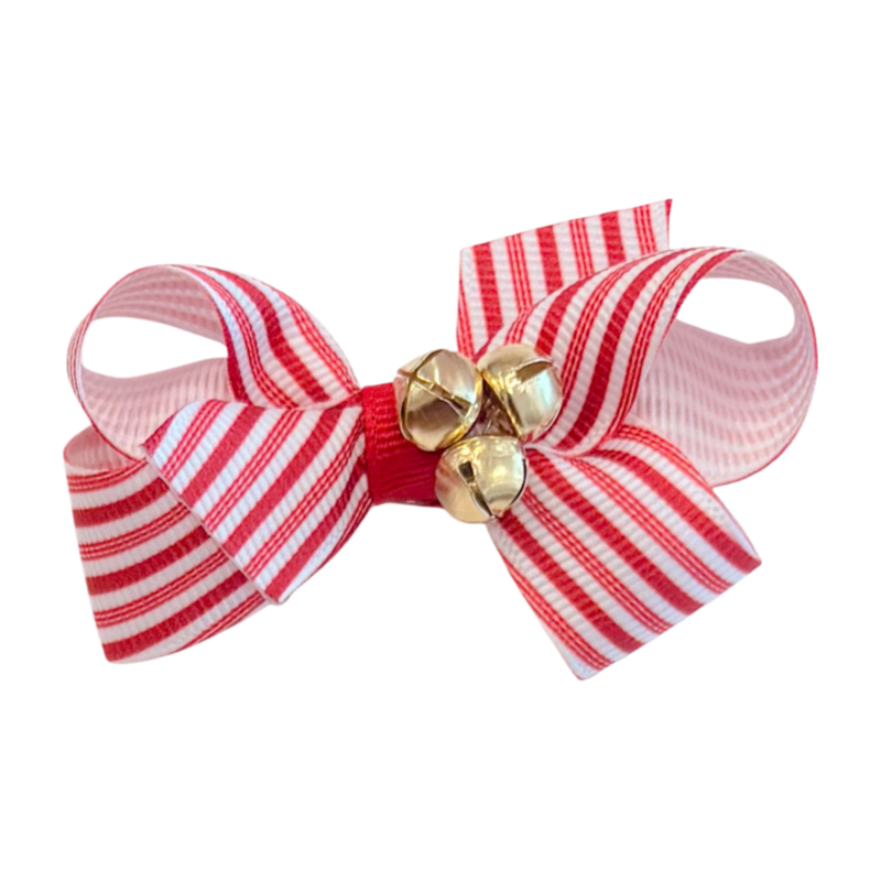 Wee Ones Wee Ones Mini Candy Cane Stripe w/ Bells Bow