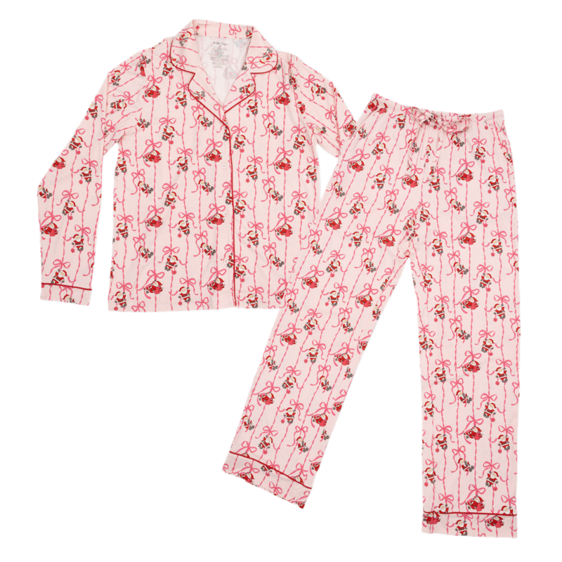 Angel Dear Angel Dear Long Sleeve Coat Style Pajamas - Bows & Santa