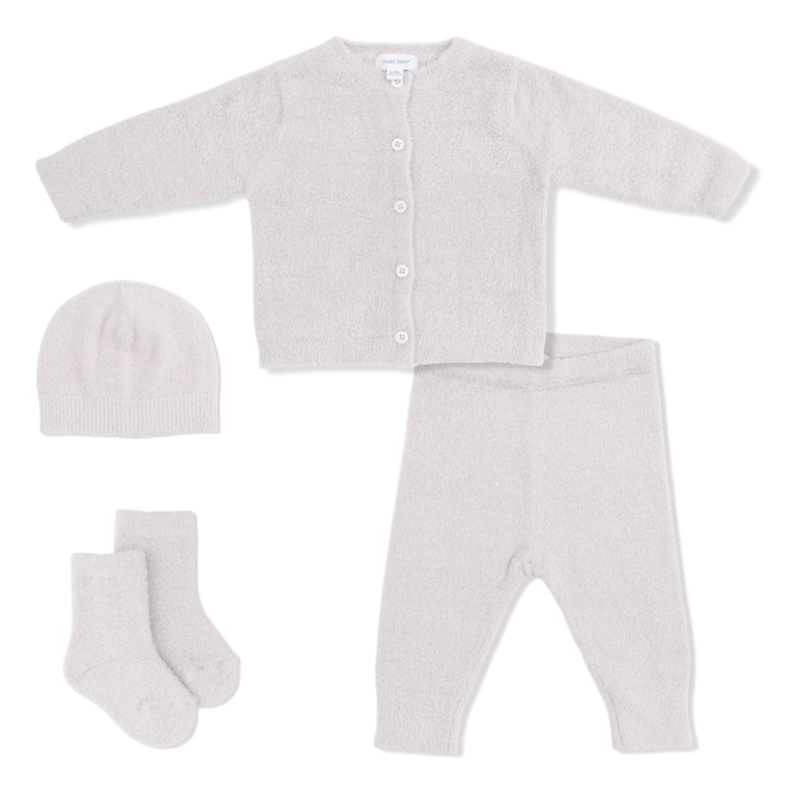 Angel Dear Angel Dear Chenille Button Down Cardigan Set - Natural