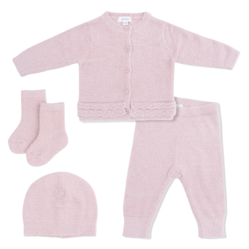 Angel Dear Angel Dear Chenille Button Down Cardigan Set - Blush