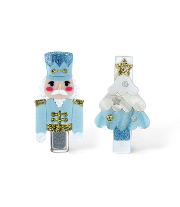 Lilies & Roses Nutcracker Tree Blue Hair Clips