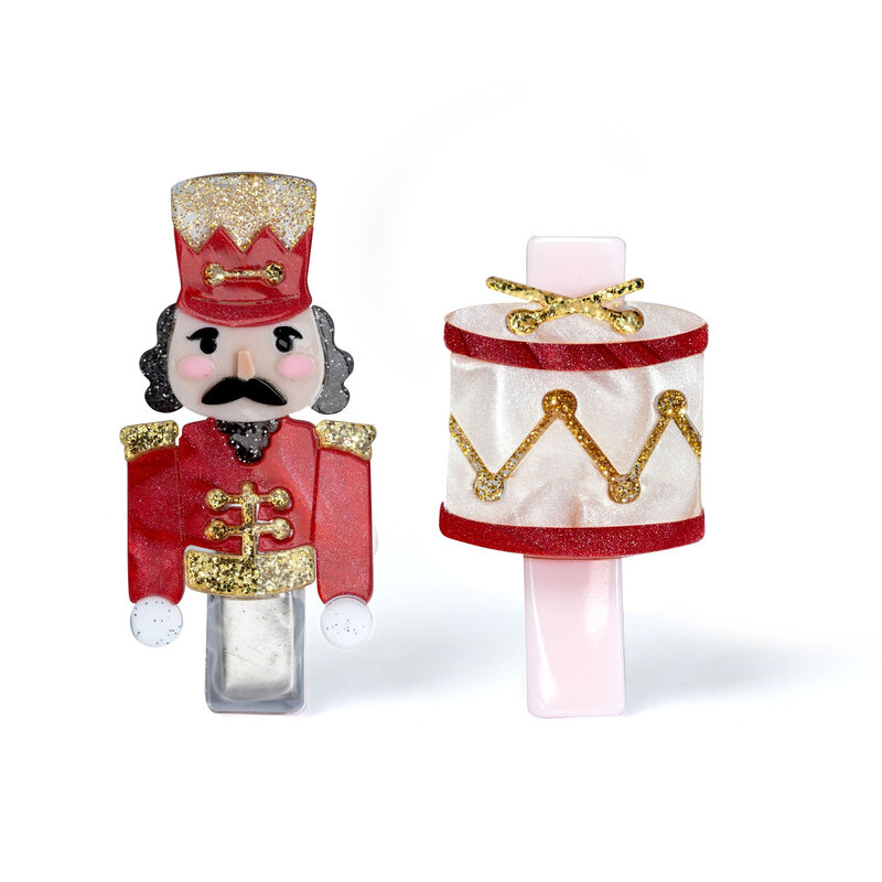 Lilies & Roses Nutcracker Drum Red Hair Clips