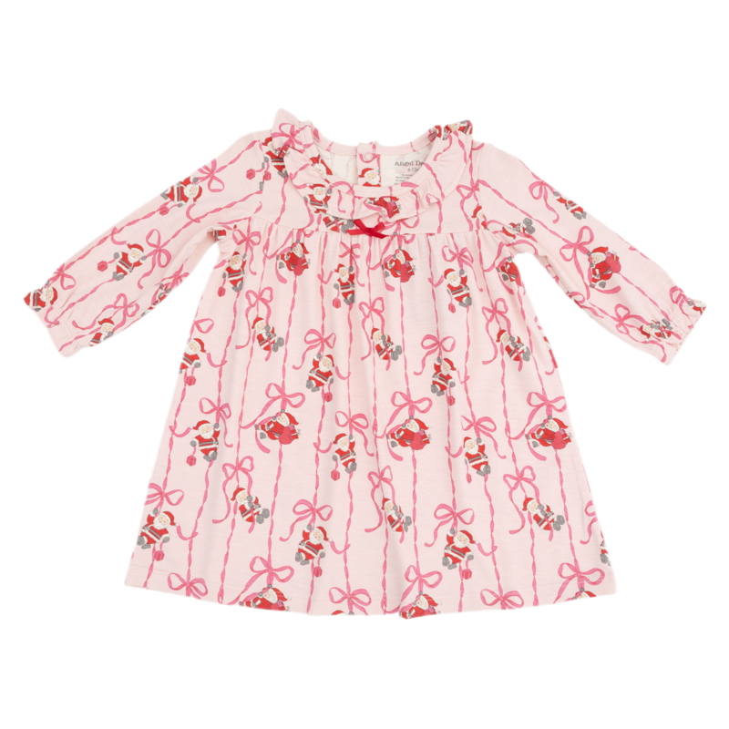 Angel Dear Angel Dear Long Sleeve Gown w/ Ruffle Collar - Bows & Santa