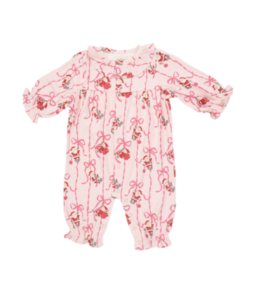 Angel Dear Angel Dear Long Sleeve Ruffle Collar Romper - Bows & Santa