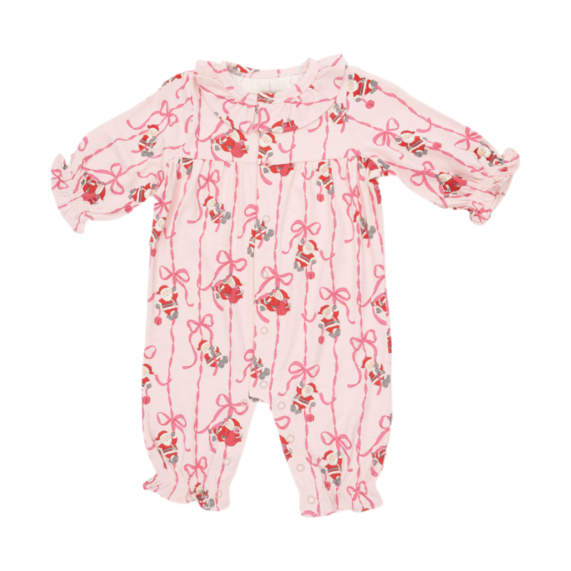 Angel Dear Angel Dear Long Sleeve Ruffle Collar Romper - Bows & Santa