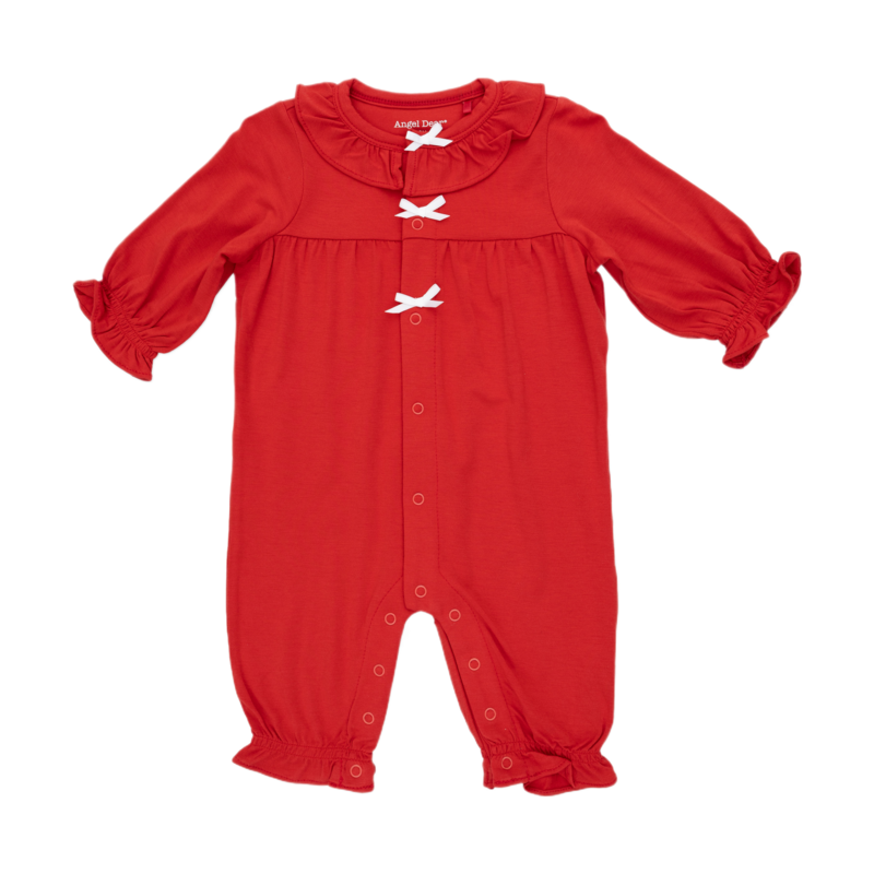 Angel Dear Angel Dear Long Sleeve Ruffle Collar Romper - Ribbon Red