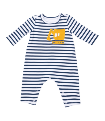 Angel Dear Angel Dear Snap Shoulder Romper - Digger/White/Navy Stripe