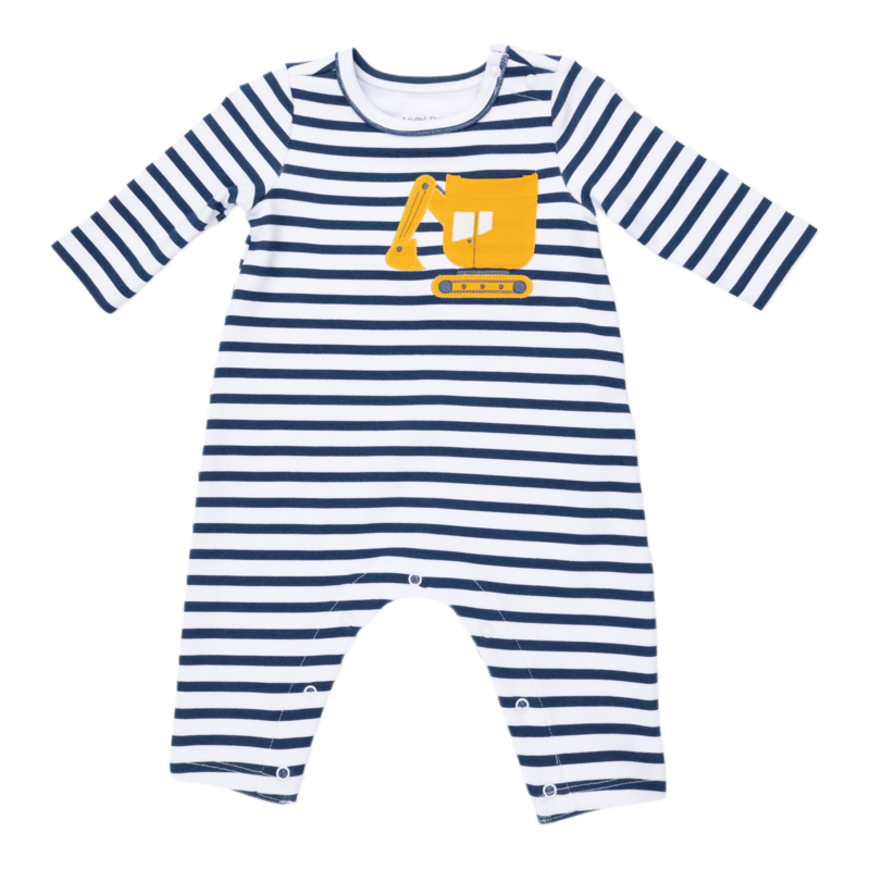 Angel Dear Angel Dear Snap Shoulder Romper - Digger/White/Navy Stripe