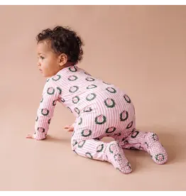 Sweet Bamboo Sweet Bamboo Holiday Wreath Stripe Zipper Footie