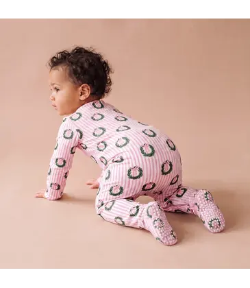 Sweet Bamboo Sweet Bamboo Holiday Wreath Stripe Zipper Footie