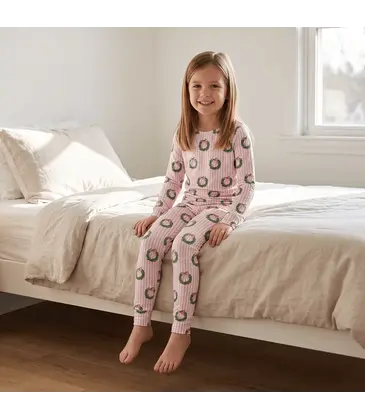 Sweet Bamboo Sweet Bamboo Holiday Wreath Stripe Pajama Set