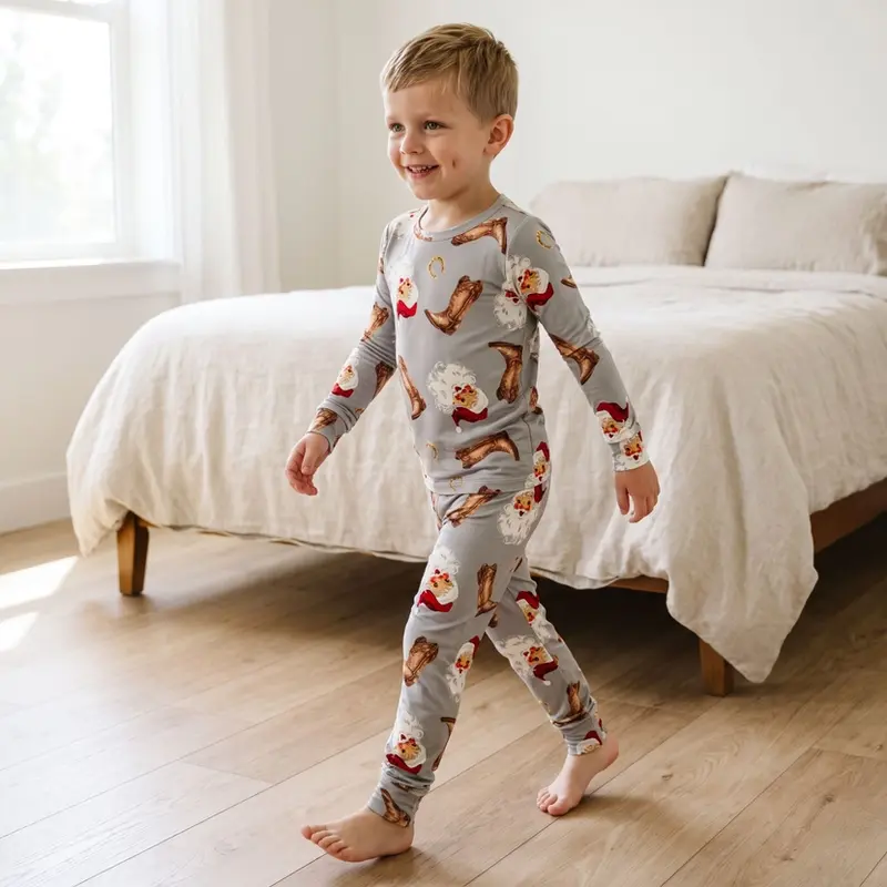 Sweet Bamboo Sweet Bamboo Jolly Western Santa Pajama Set