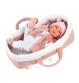 Llorens Llorens Opal 16.5" Articulated Crying Newborn Baby Doll with Carrycot