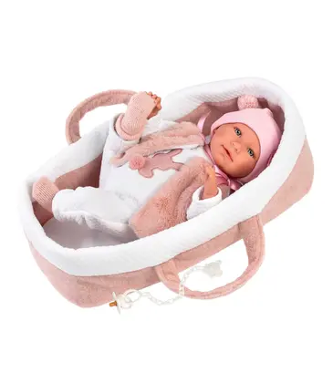 Llorens Llorens Opal 16.5" Articulated Crying Newborn Baby Doll with Carrycot