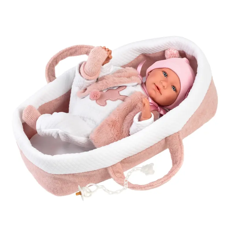 Llorens Llorens Opal 16.5" Articulated Crying Newborn Baby Doll with Carrycot