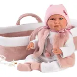 Llorens Llorens Opal 16.5" Articulated Crying Newborn Baby Doll with Carrycot