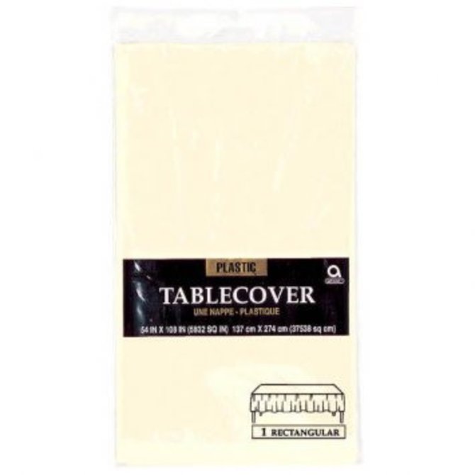 Vanilla Crème Rectangular Plastic Table Cover, 54" x 108"