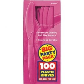 Big Party Pack Bright Pink Plastic Knives, 100ct
