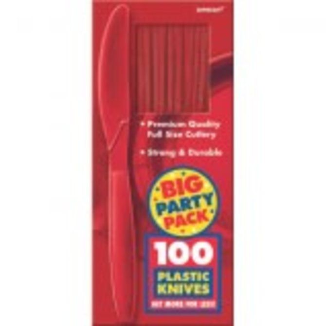 Big Party Pack Apple Red Plastic Knives, 100ct