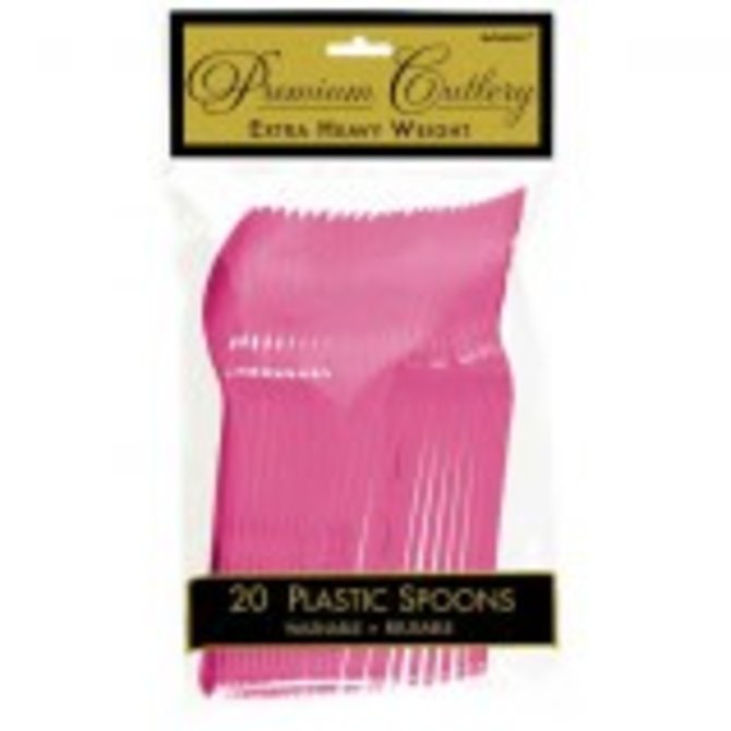 Bright Pink Premium Heavy Weight Plastic Spoons 20ct