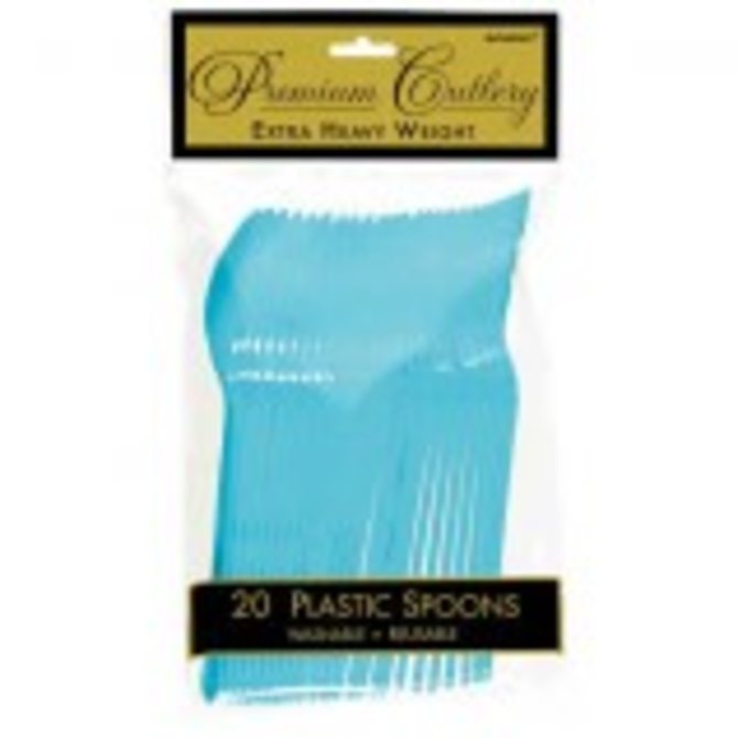 Caribbean Blue Premium Heavy Weight Plastic Spoons 20ct