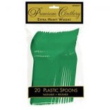 Festive Green Premium Heavy Weight Plastic Spoons 20ct