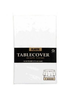 Frosty White Round Plastic Table Cover, 84" Frosty White Round Plastic Table Cover, 84"