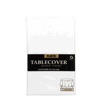 Frosty White Round Plastic Table Cover, 84"