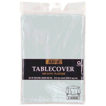 Silver Round Plastic Table Cover, 84"