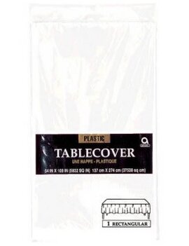 Frosty White Rectangular Plastic Table Cover, 54" x 108"
