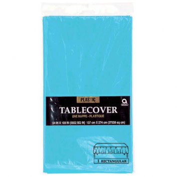 Caribbean Blue Rectangular Plastic Table Cover, 54" x 108"