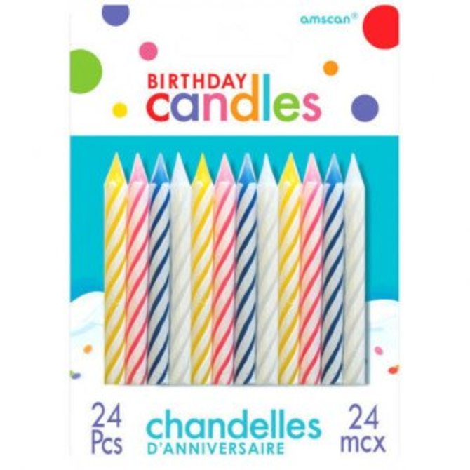 Assorted Candy Stripe Spiral Candles 24ct