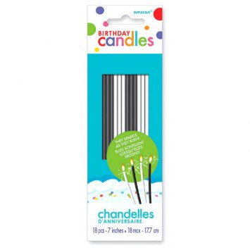 Sparkling 7'' Birthday Candles - Black & White, 18ct