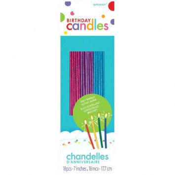 *Sparkling Novelty 7'' Candles Assorted with Glitter Finish 18ct